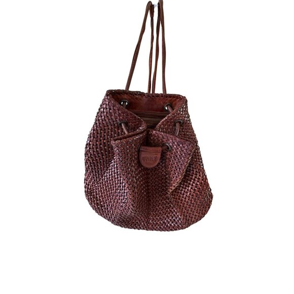DKNY Womens Backpack Brown Woven Leather Vintage 1990s Casual main image 13